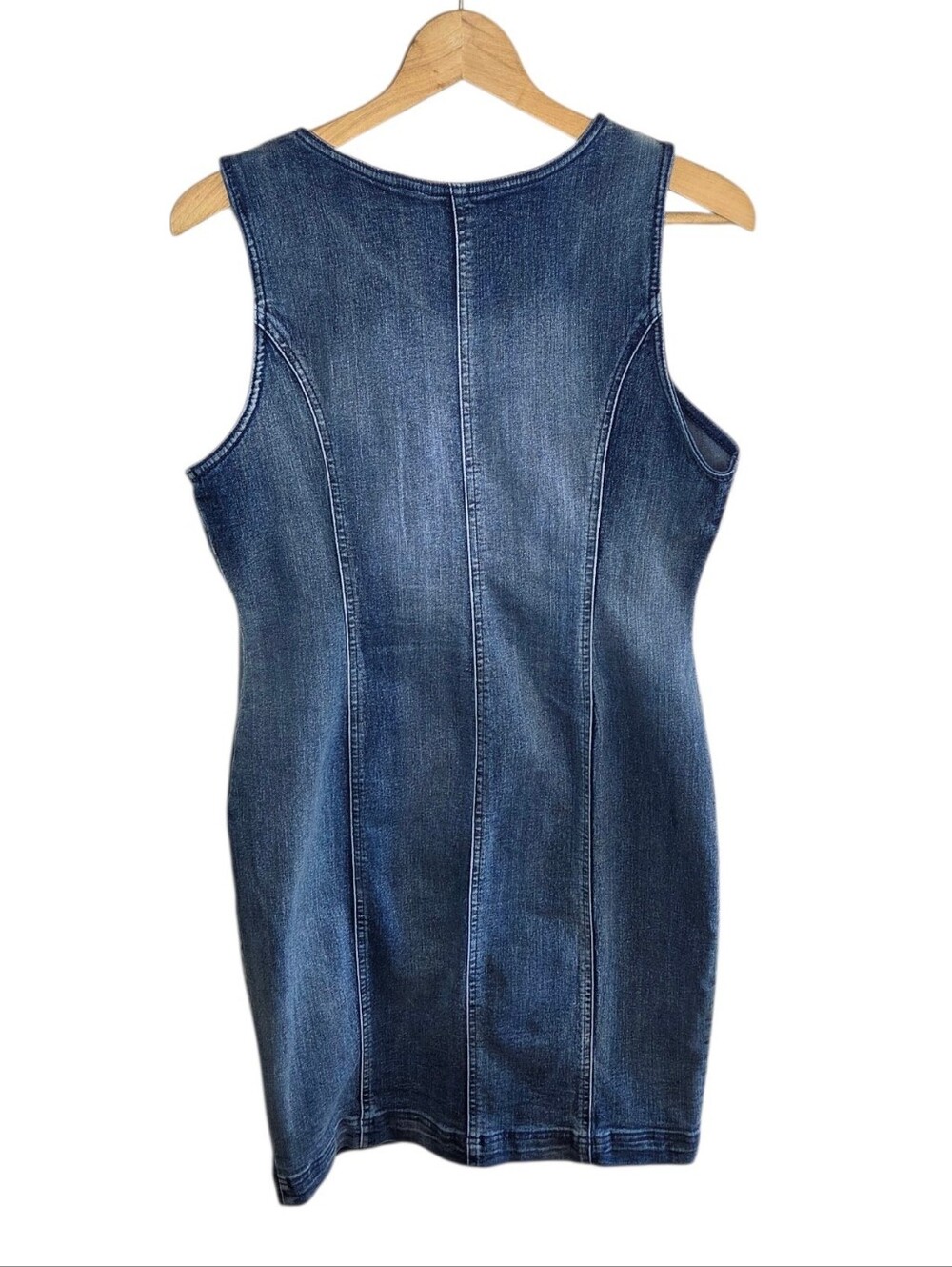 Venus Faded Denim Zip Front Bodycon Fitted Mini Dress with Stretch Size 14 Y2K - Picture 5 of 5